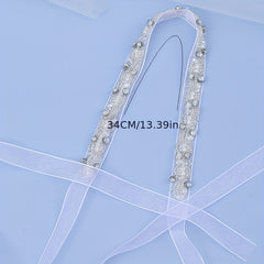Rhinestone Faux Pearl Headband Crystal Beads Tiara With Ribbon