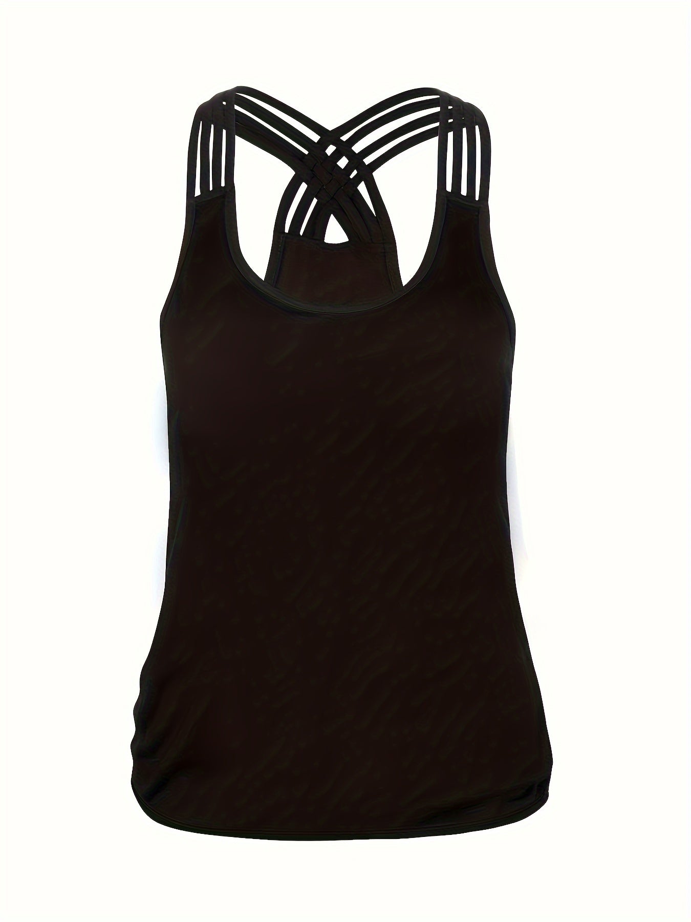 Casual Tank Top Plain Round Neck Split Strap Back Cross Tank