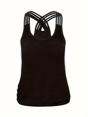 Casual Tank Top Plain Round Neck Split Strap Back Cross Tank