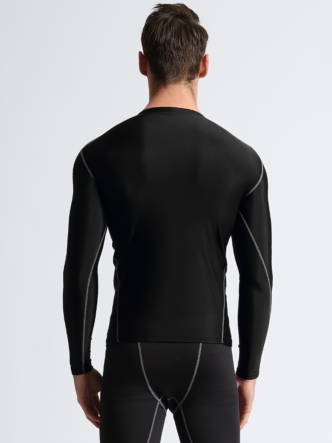 Men's Solid Compression Shirt High Stretch Crew Neck Top