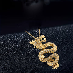 Dragon Pendant Necklace Rhinestone Decor Jewelry For Boys