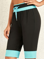 Drawstring Block Shorts Casual High Waist Summer Shorts