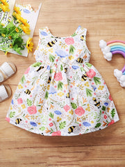 Baby Girls Bee Floral Dress with Bowknot Sleeveless