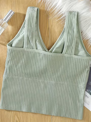 Ribbed Tank Top V Neck Backless Cami Sexy Lingerie Underwear