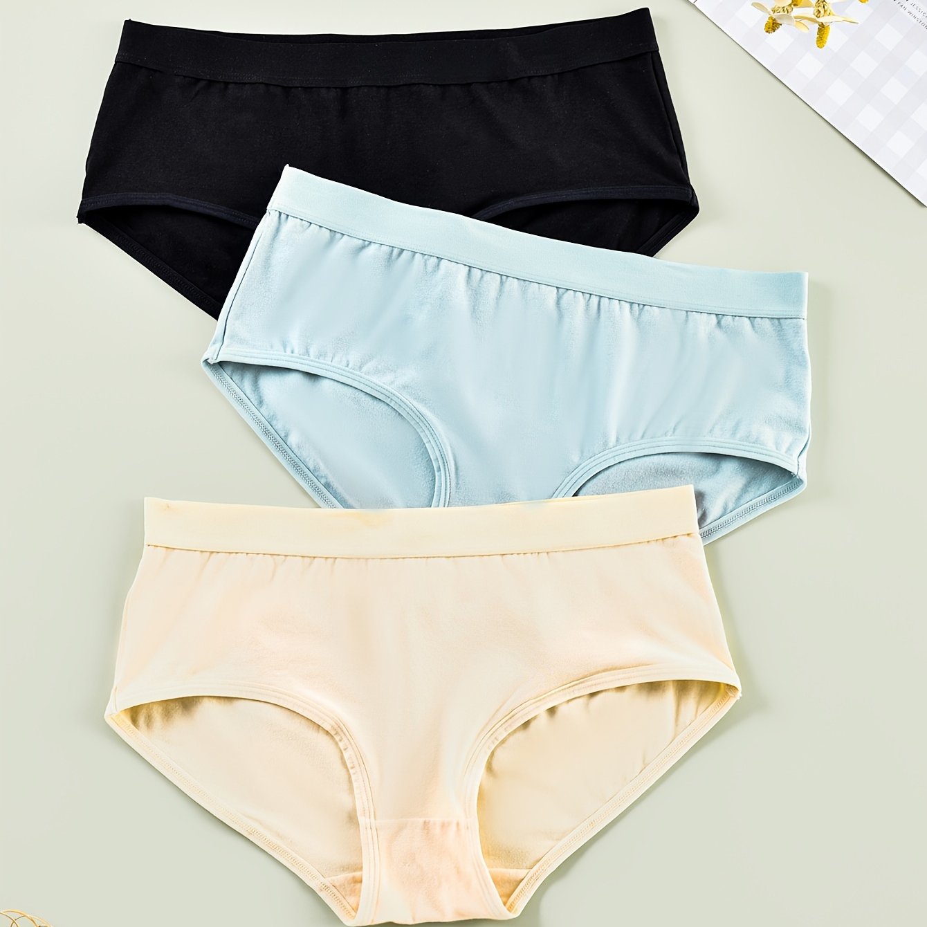 3 Pack Plus Size Breathable Mid Waisted Briefs Set