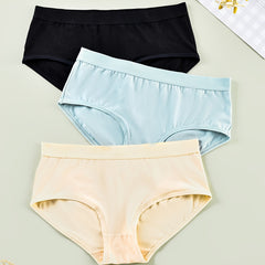 3 Pack Plus Size Breathable Mid Waisted Briefs Set