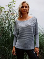 Solid Boat Neck Knit Sweater Casual Long Sleeve Versatile Sweater