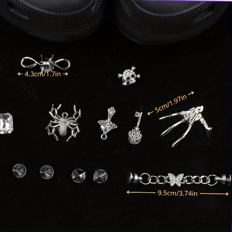 Punk Hole Shoe Accessories Rhinestone Spider Shoes Flower 14pcs