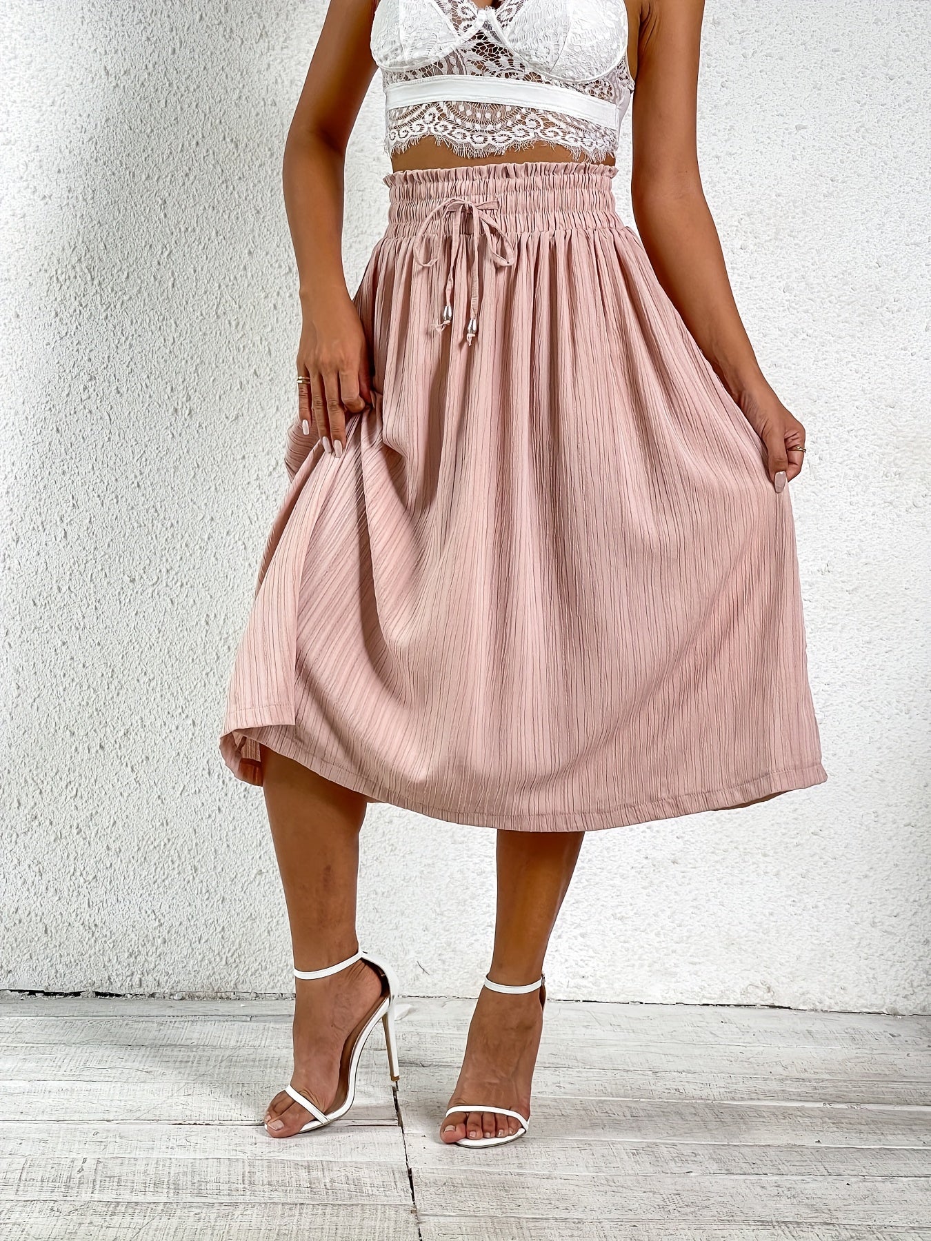 Drawstring Ruched Skirts Pleated Midi Skirts