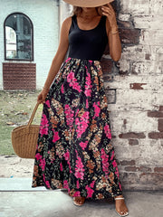 Floral Print Splicing Tank Dress Sleeveless Maxi Dress Women's Clothing