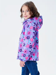 Girls Flower Graphic Hooded Jacket Zip Up Lightweight Windbreaker