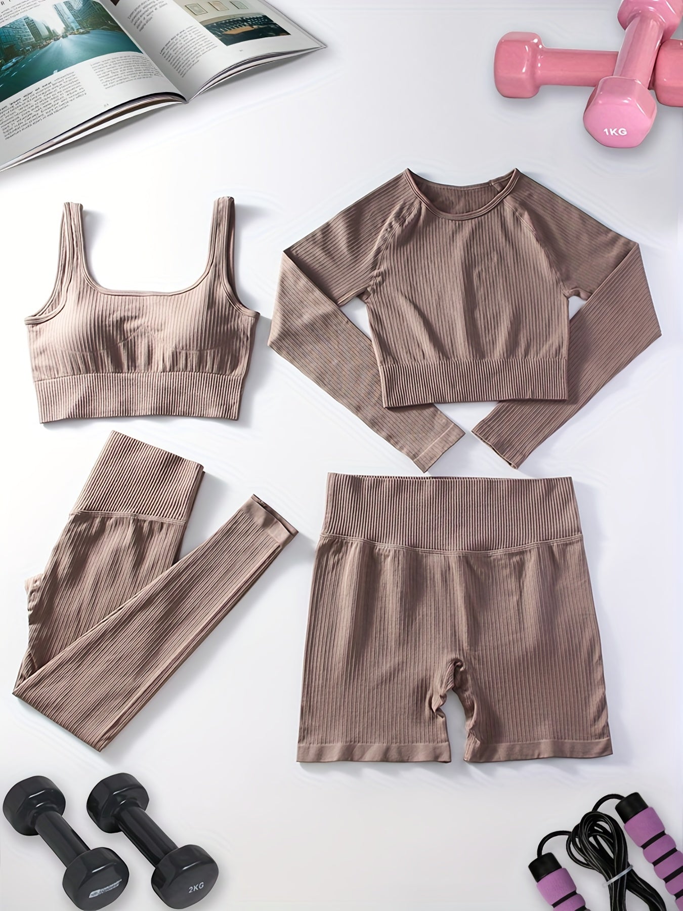 Seamless Women's Yoga Set: Top Bra Leggings Shorts Pack