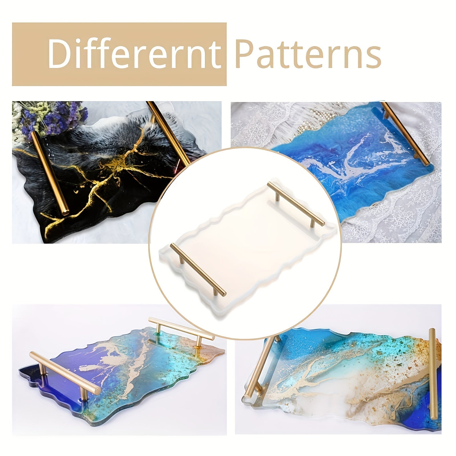 Rectangle Silicone Tray Molds for Resin Casting Golden Handle