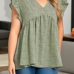 Dalmatian Print V Neck Peplum Shirt Top