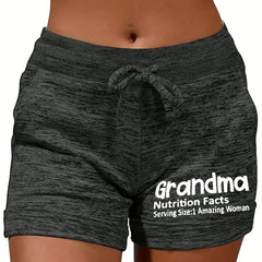Letter Print Drawstring Casual Shorts for Women