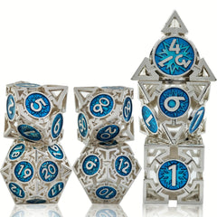 7pcs Metal Hollow Polyhedral Dice Set for Tabletop Game, Christmas Gift
