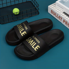 Men's Letter Print Non Slip Slides Lightweight Open Toe Quick Dry Slippers