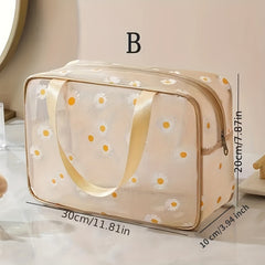 2-Pc Daisy Flower Makeup Bag Set, Transparent Toiletry Organizer Pouch
