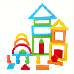 Wooden Rainbow Blocks Puzzle DIY Educational Stack Blocks
