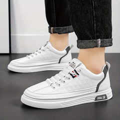 Men's Lace up Sneakers Casual Walking Shoes with PU Leather Upper