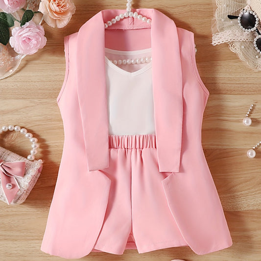 3pc Girls Suit Blazer Shorts Cami Set