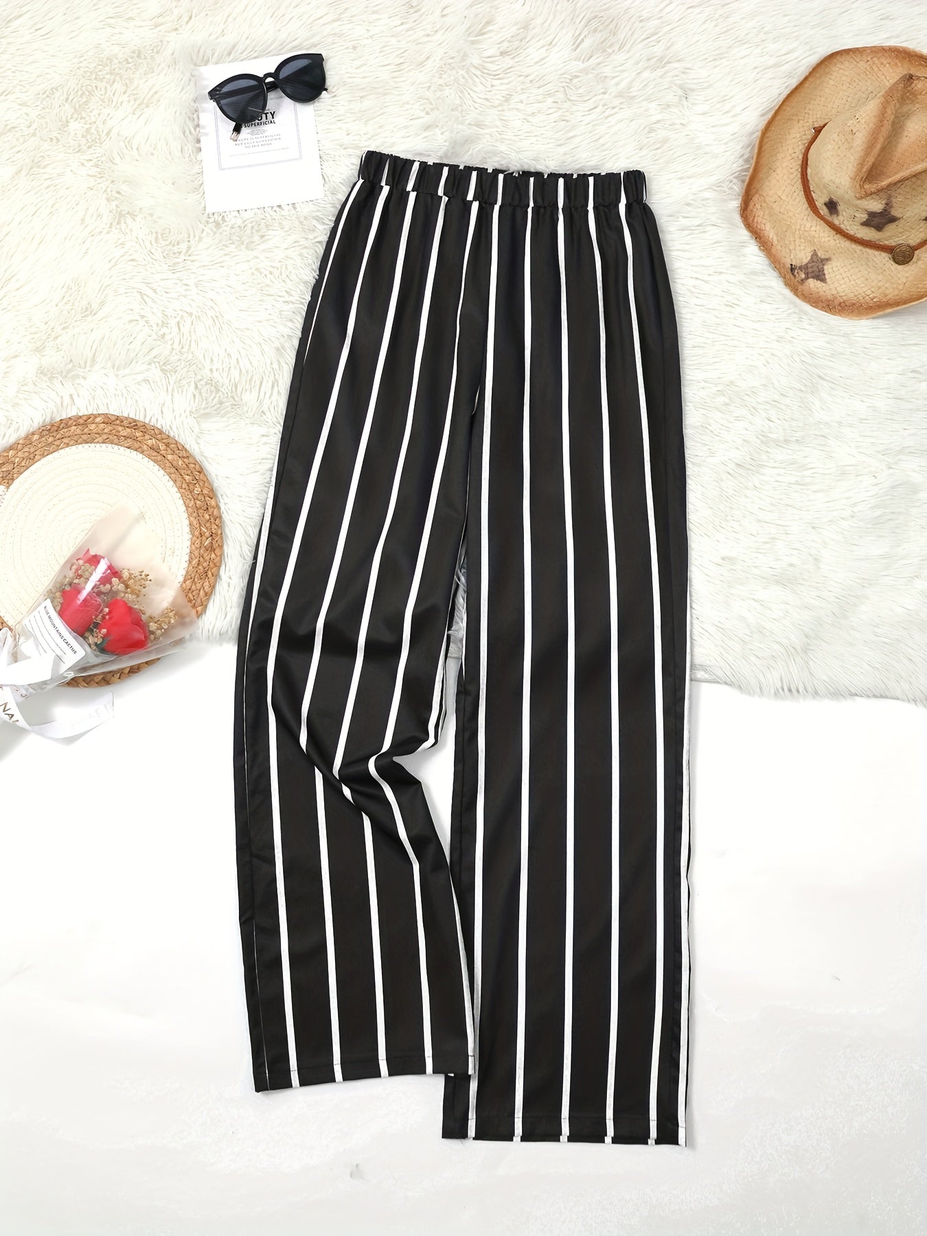 Striped Wide Leg High Waist Pants for Women