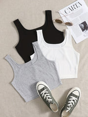 Solid Tank Top 3 Pack Casual Scoop Neck Summer Tank Top