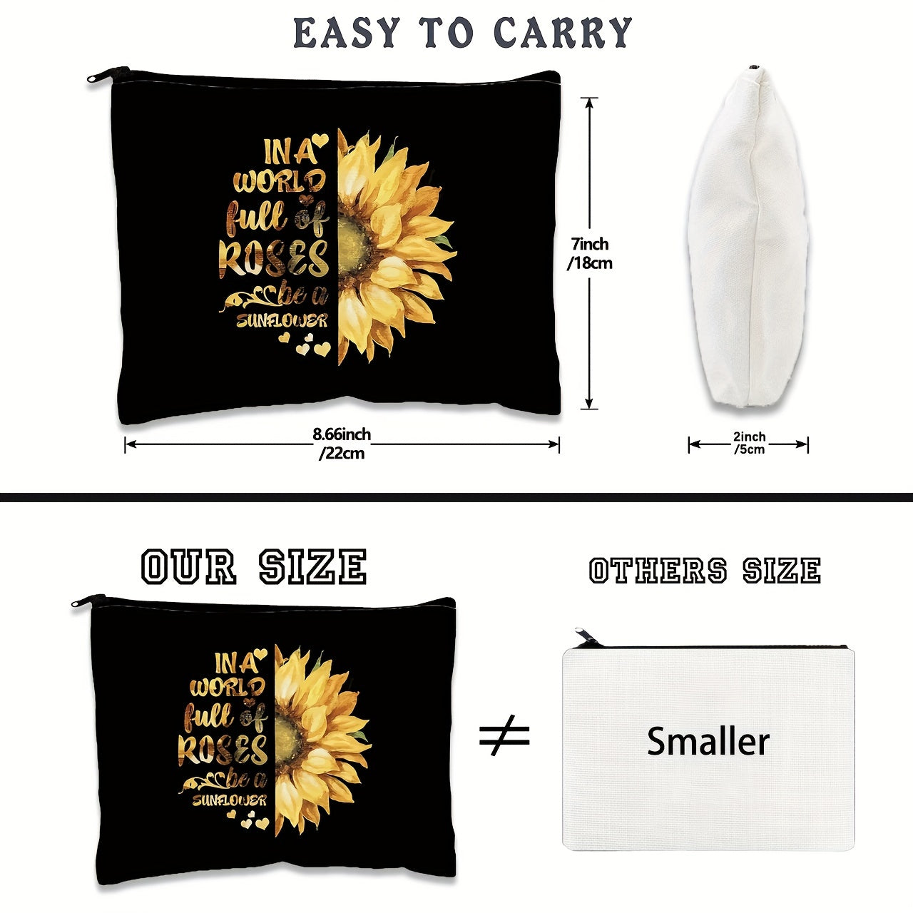 Slogan & Sunflower Print Cosmetic Bag Makeup Bags Travel Bag
