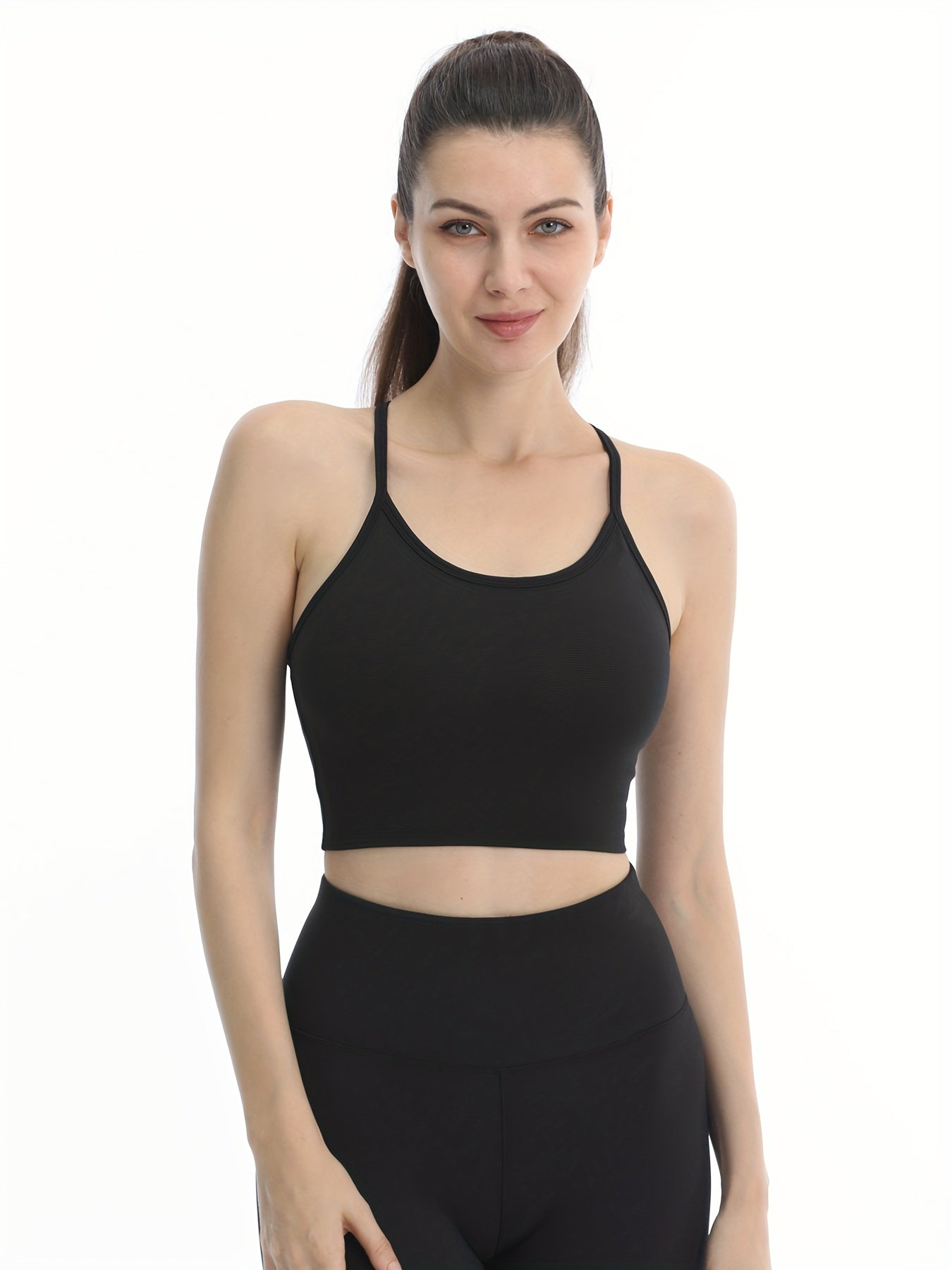 Solid Cami Sports Bra Fitness Running Outdoor Sports Cami Sleeveless Crop Top