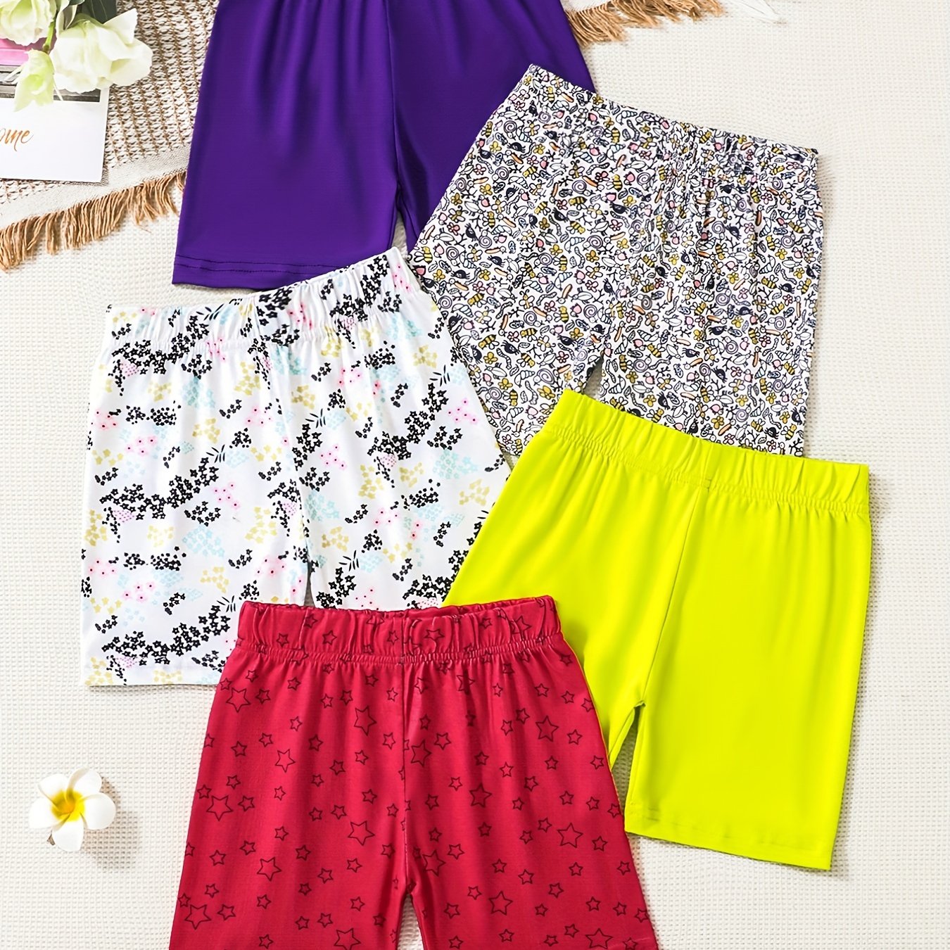 5pcs Girls Multicolor Casual Shorts Kids Safety Shorts