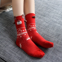 3 Pairs Elk Print Socks Women's Stockings