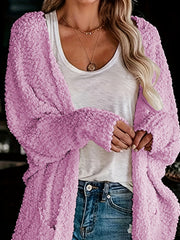 Casual Cardigan Women's Plus Solid Popcorn Long Sleeve Open Front