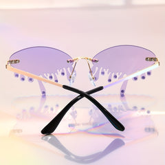 Y2K Tears Flame Sunglasses Rhinestone Rimless Glasses