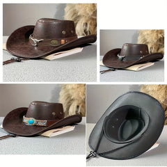 Cow Head Rivet Jazz Hat Unisex Outdoor Sun Visor Cowboy Riding Hat