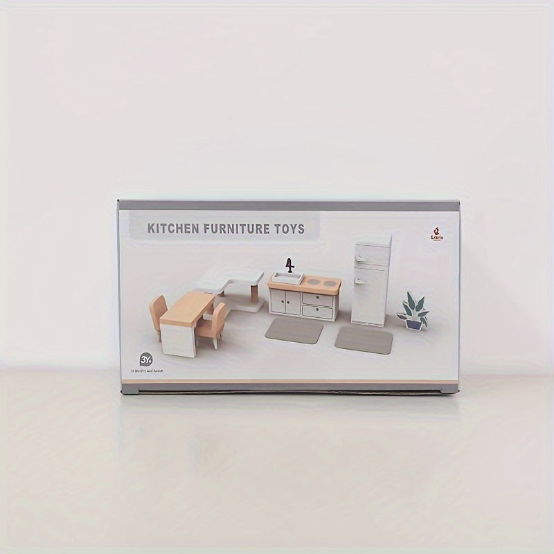 Wooden Furniture Set for Pretend Play - Kitchen, Bedroom & Bathroom Accessories