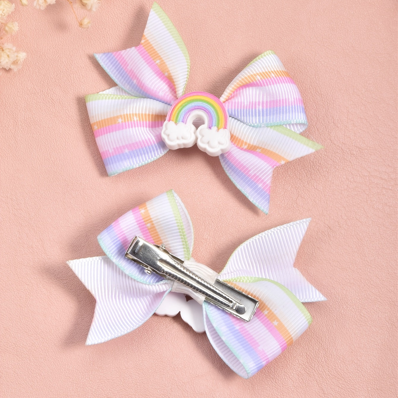 2pcs Cartoon Rainbow Bow Hair Clips for Girls