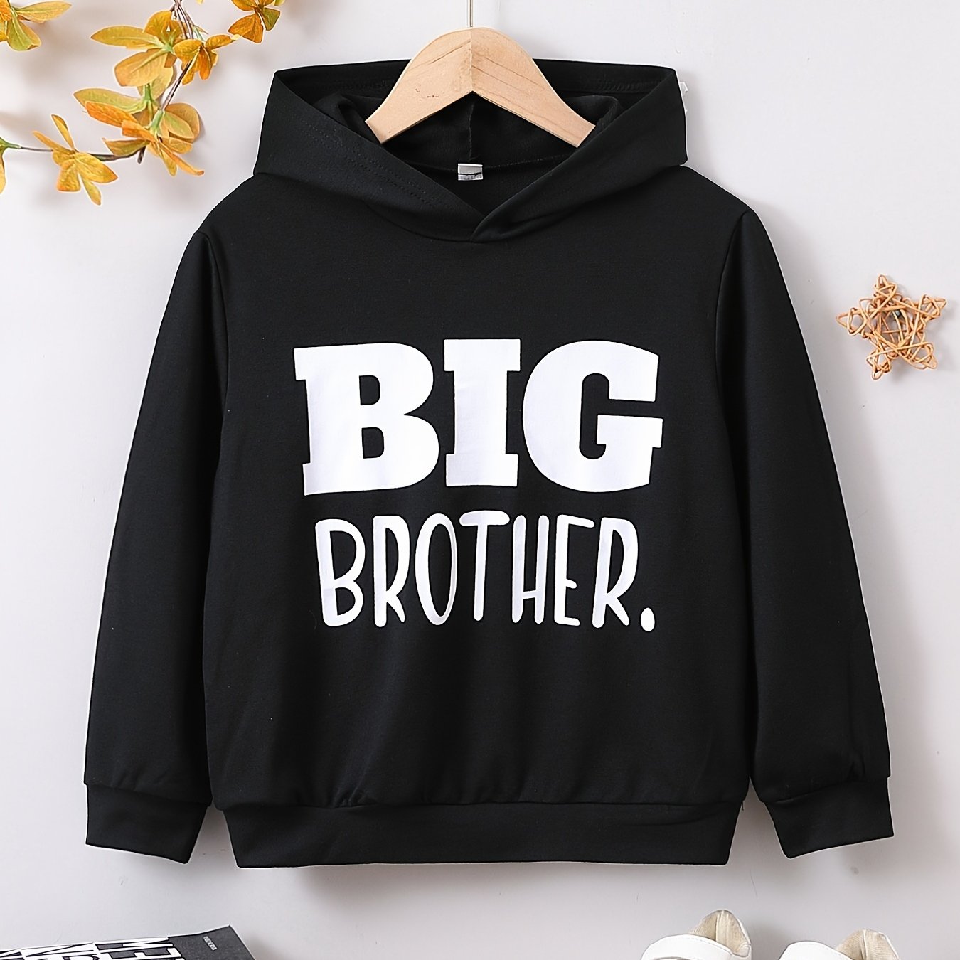 BIG BROTHER Letter Print Boys Casual Pullover Long Sleeve Hoodies