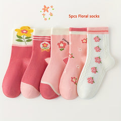 Girl's Cartoon Floral Knitted Socks Cotton Soft Crew Socks