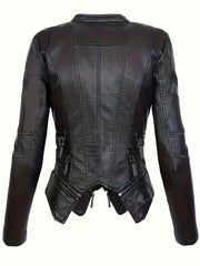 Punk Solid Jacket Zipper Layered Stitching Long Sleeve Outerwear