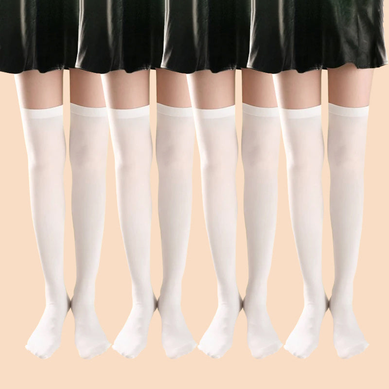 4 Pairs Solid Thigh High Stockings Over The Knee Socks