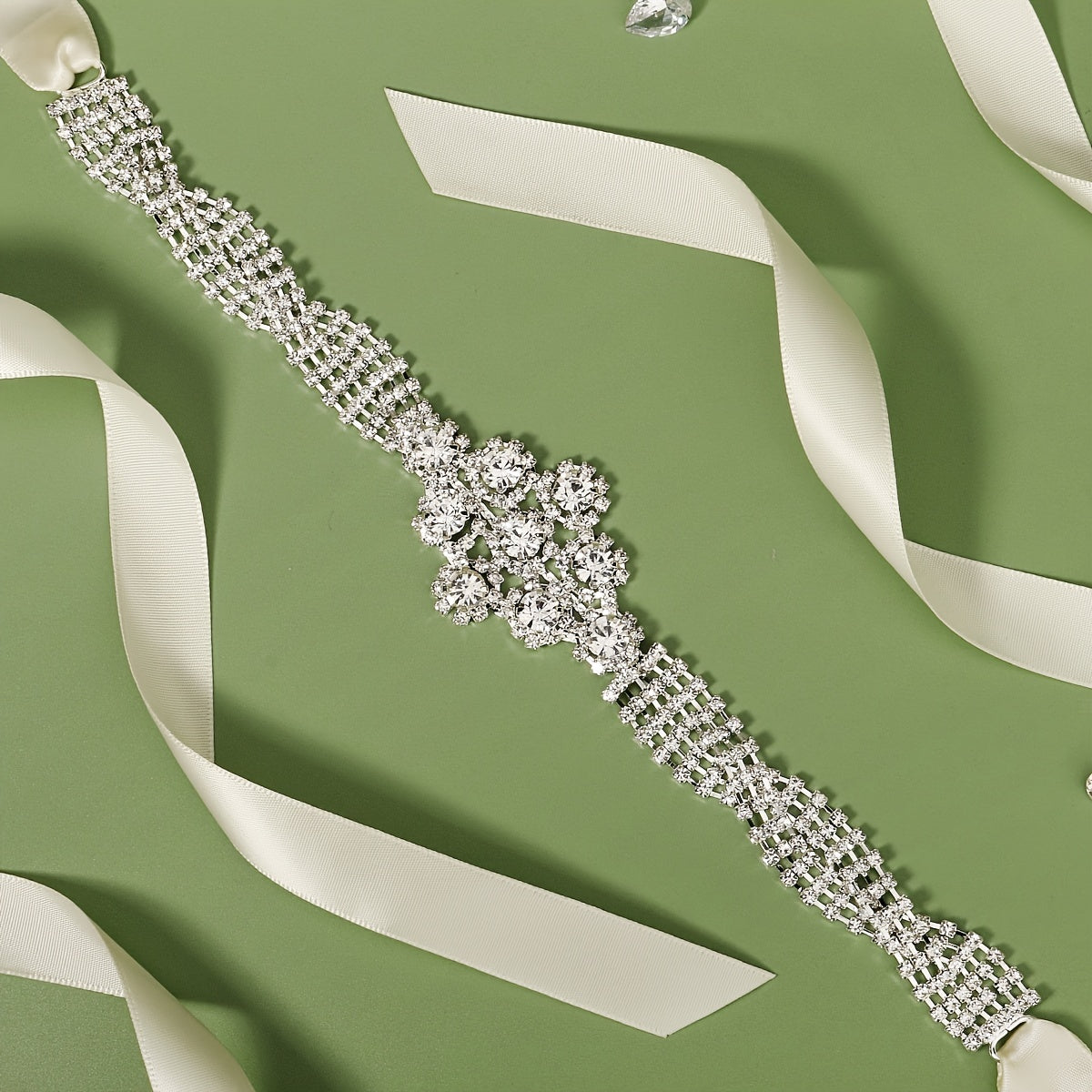 Crystal Rhinestone Bridal Belt with Organza Ribbon