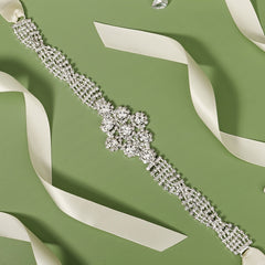 Crystal Rhinestone Bridal Belt with Organza Ribbon