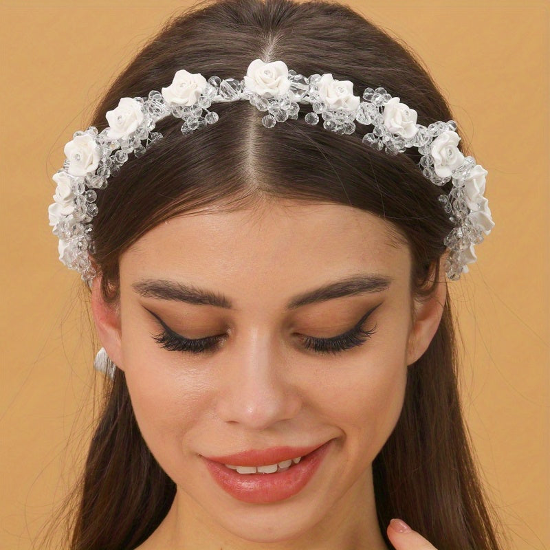 Crystal Flower Headband Tiara for Women Hairband Bridal Wreath Wedding Hair