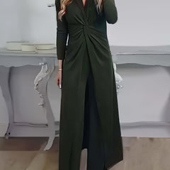 Women's Plus Size Solid Twist Front Tunic Top & Pants Set