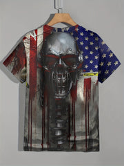 Vintage American Flag & Skull Graphic T Shirt for Men