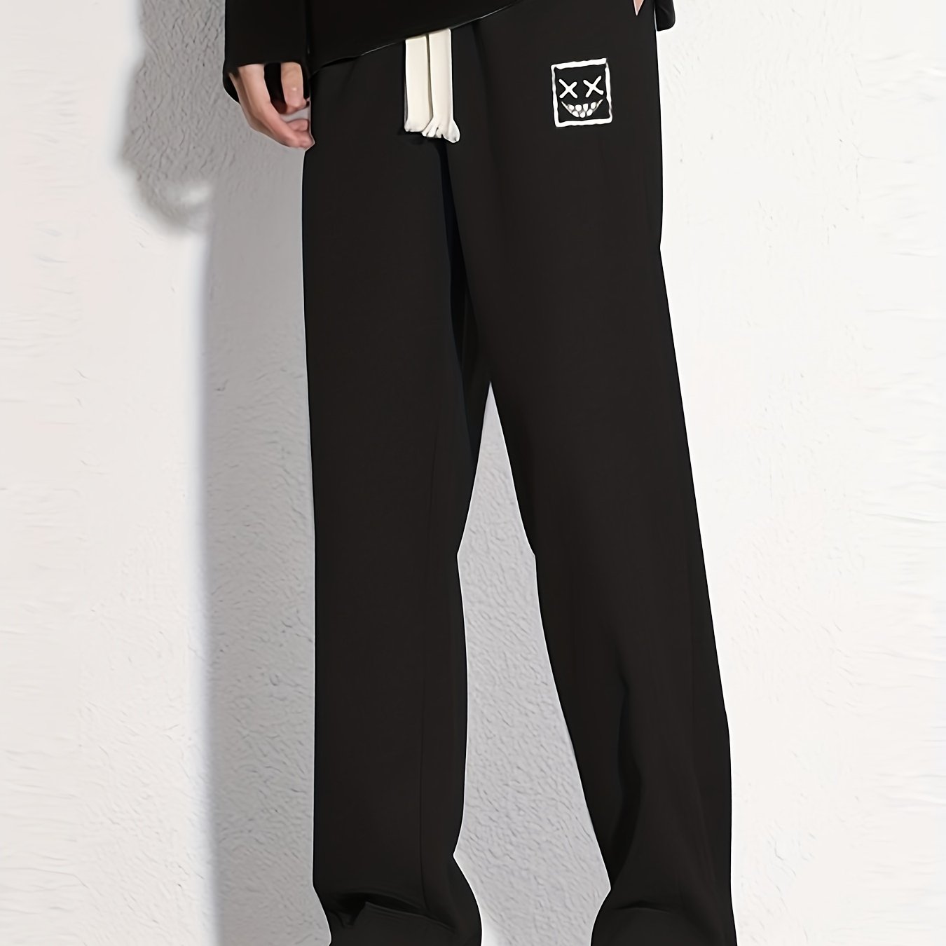 Grin Face Cotton Sweatpants Men's Casual Solid Loose Fit Drawstring Pants