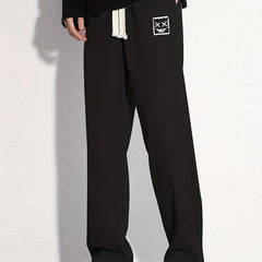 Grin Face Cotton Sweatpants Men's Casual Solid Loose Fit Drawstring Pants