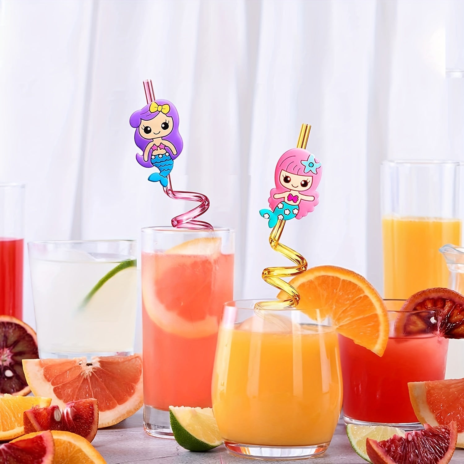 24pcs Mermaid Party Favors Mermaid Girl Straws Under The Sea Party Supplies