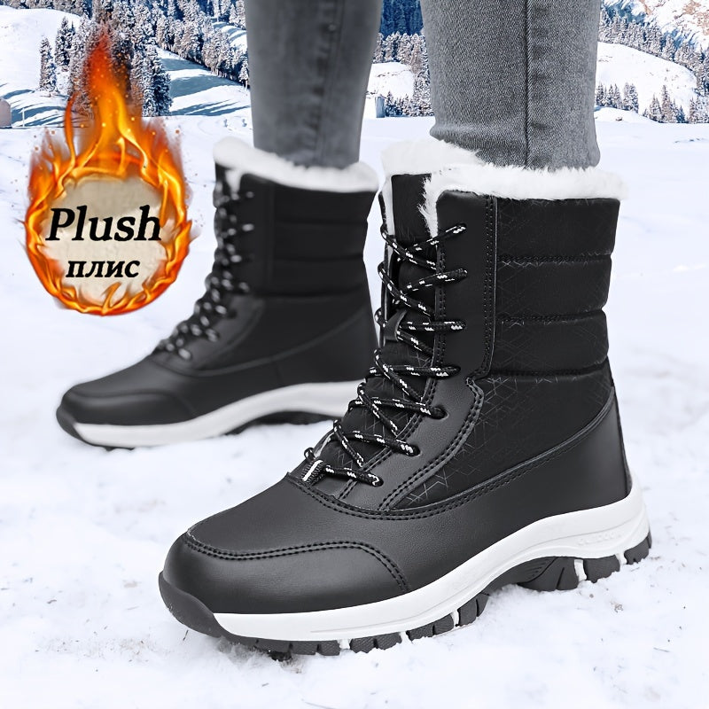 Women's Waterproof Snow Boots Thick Bottom High Top Lace Up Shoes