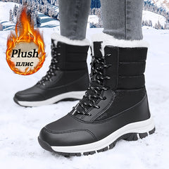Women's Waterproof Snow Boots Thick Bottom High Top Lace Up Shoes